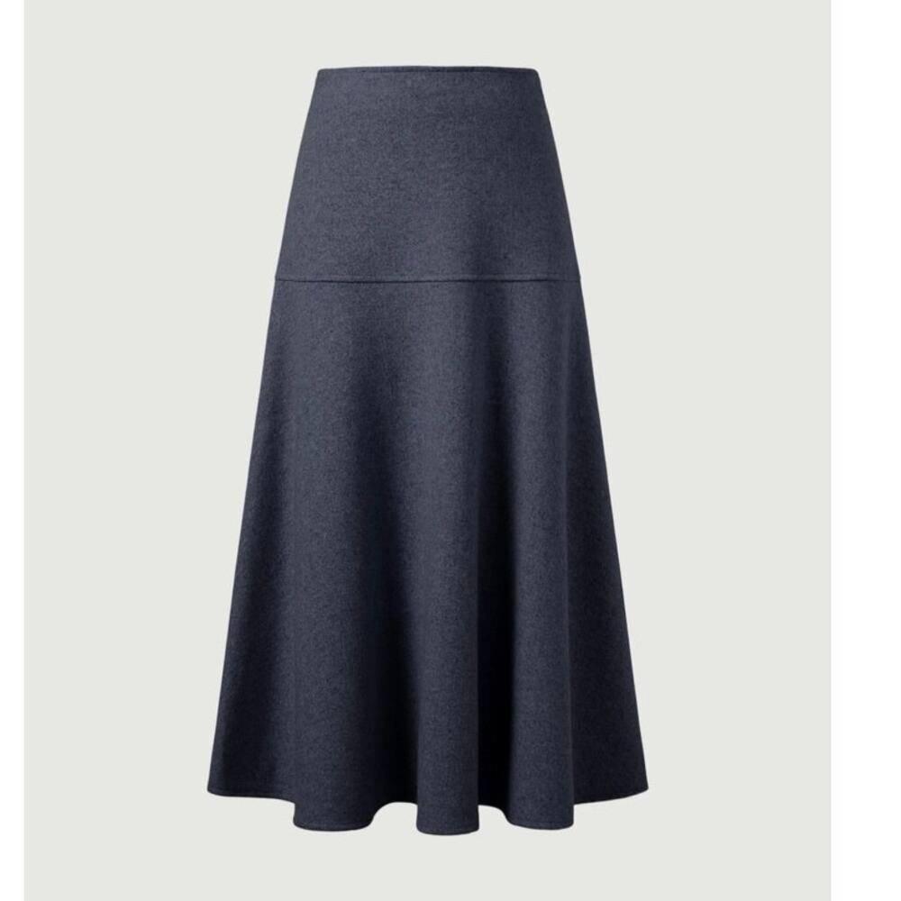 OGL Wool-like Flared Maxi Skirt HEATHER NAVY NWT S